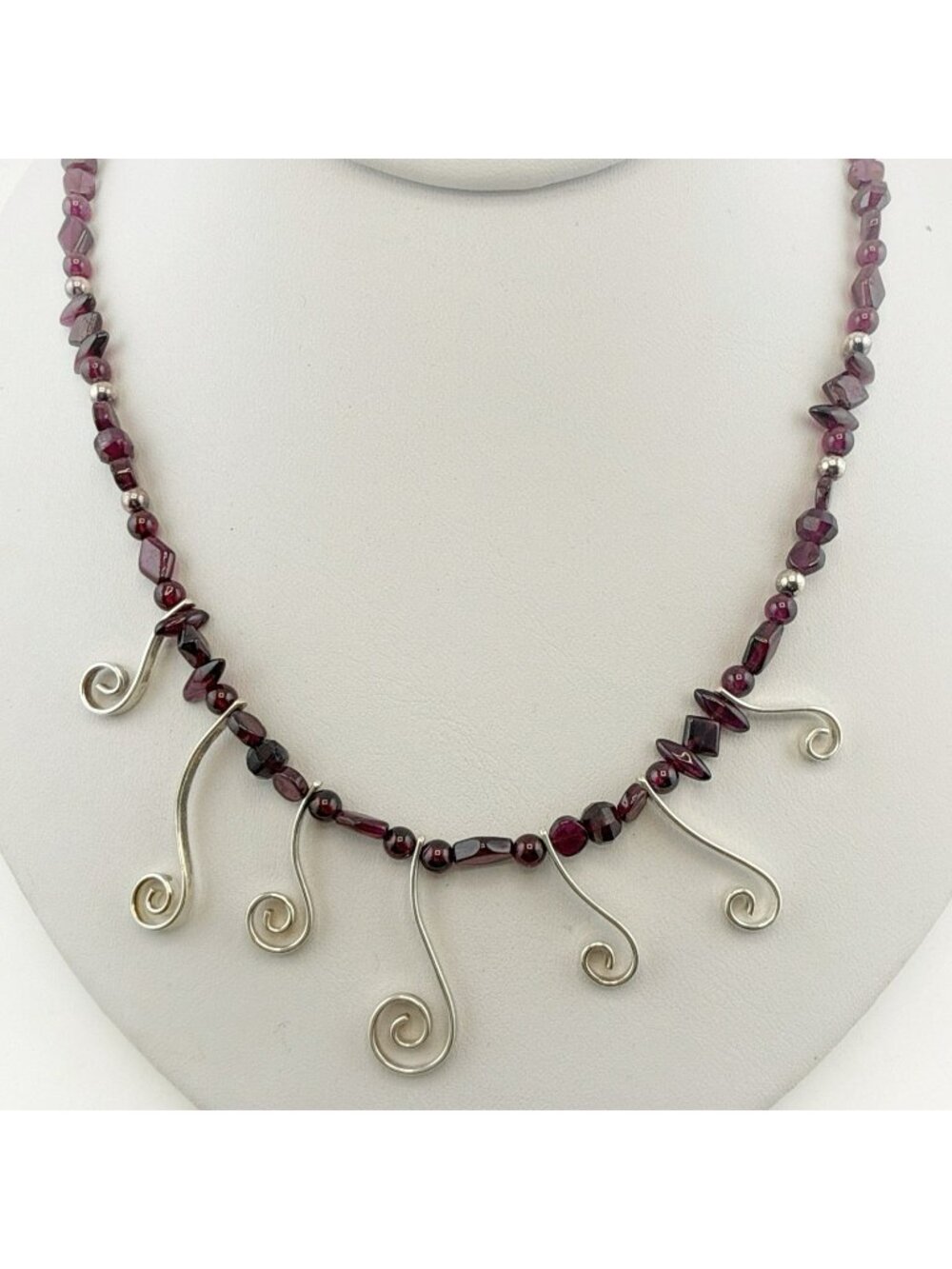 Jay King Necklace Garnet Red Sterling Silver Modernist Sculptural 925 Beaded DTR